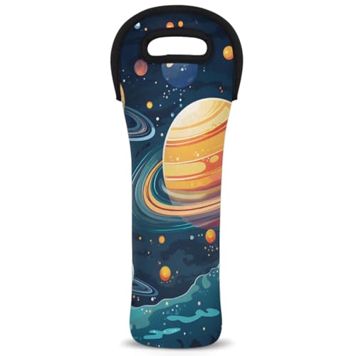 Neoprene Wine Tote Carrier Bag for Wine,Water, Champagne, Beer, Baby Bottles 15.6 x 5.1 Inches, Protective Wine Bag,Universe