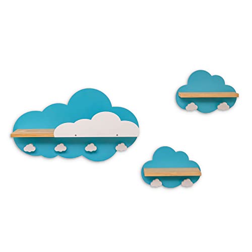 TRaumgefühl Wolkenregal mit Kleiderhaken aus Holz - 3er Set fürs...