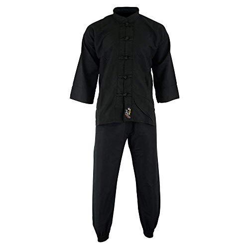 Playwell Elite Kung Fu Ultra Light Microfibre Uniform All Black: Children - Black, 120 cm