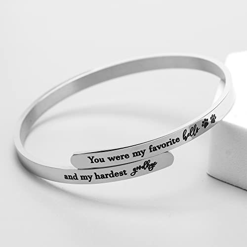 Dog Sympathy Gifts Pet Memorial Gifts Bracelets For Loss Of Pet Dog Cat Remembrance Jewelry Dog Memorial Cuff Bangle Gifts You Were My Favorite Hello And My Hardest Goodbye 316L Stainless Steel #TOP1