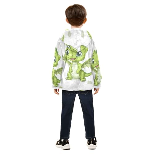 Cartoon Green Baby Dragon Girls Fleece Jacket Girls Fall Jacket Girls Zip Up Hoodie Girls Sherpa Jacket 2-10T4