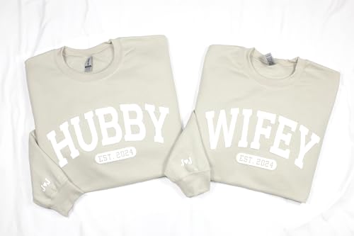 WEAR PHYSIQUE Embossed Custom Wifey Sweatshirt, Personalized Crewneck Engagement Gift for Bride, New Wife Sweater4