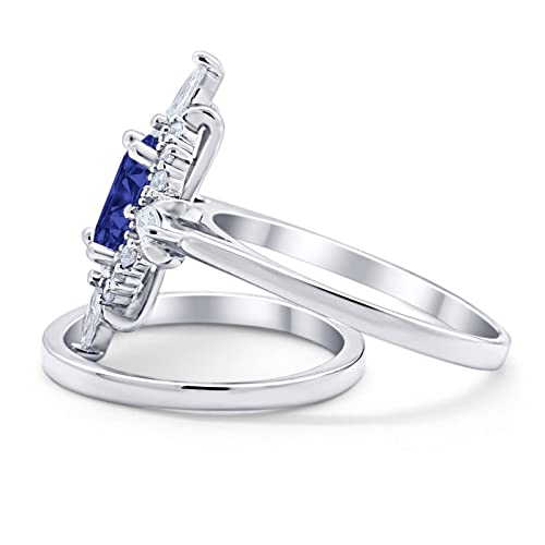 Blue Apple Co. Vintage Style Art Deco Bridal Set Wedding Engagement Ring Band Oval Marquise Round Simulated Cubic Zirconia 925 Sterling Silver2