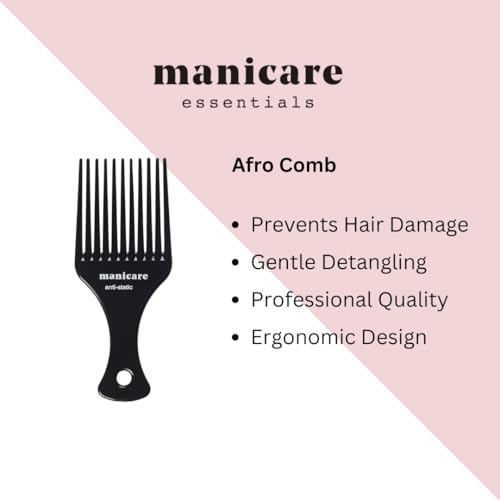 Manicare Afro Comb For Detangling And Styling, Hair Comb For Curly, Wavy, Frizzy And Afro Hair, Wide Tooth Anti-Static, Smooth Afro Pick, Reduces Breakage, Pulling And Gentle On The Hair And Scalp