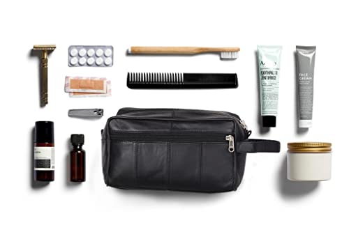 Liberty Leather- Black Genuine Leather Toiletry Bag For Men And Women, Dopp Kit, Bathroom Organizer Shaving Bag, Cosmetic Bag For Women, Hygiene And Grooming Kit Organizer #TOP4