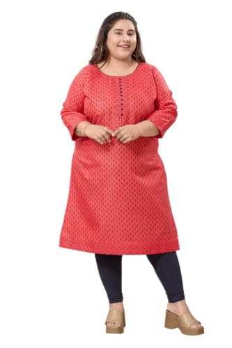 Image of DARIKA Colour Kalamkari Print Kurti for Women in Pine Cotton Plus Size & Small Size.