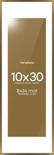 Image of Homeforia 10x30 Picture Frame Bronze, High End Metal 10by30 Brass Poster Frames with Mat 8x24 Photo, 10 x 30 Panoramic Frames Matted to 8 by 24 Print, 30by10 Frames, Tempered Glass, Wall Kit, Set of 1