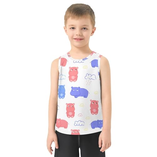 J JOYSAY Cartoon Hippo Cloud White Boys Tank Top Sleeveless Muscle Shirts Quick Dry Kids T-Shirts 3-15T2