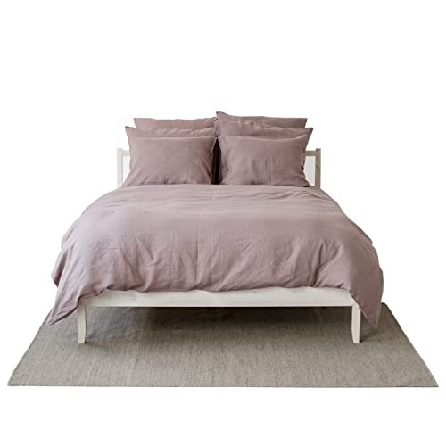 Ensemble de literie 100% lin délavé Rose Poudré I Incluent 1 housse de couette 240x220 et 2 taies d'oreiller 50x70 I Housse de couette avec fermeture éclair, taies d'oreiller avec fermeture à revers Cover