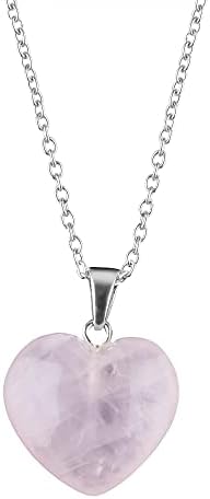 Gempires Natural Clear Quartz Heart Crystals Pendant Necklace, Heart Gemstone, Energy Healing Crystals, Birthday, Gift for Her, Valentine's day, Gemstone Jewelry (18+2) inch (Clear quart)