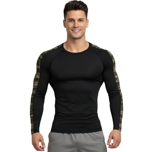 Image of NEVER LOSE Men's Workout Set Compression Shirt and Pants Top Long Sleeve Sports Tight Base Layer Suit Quick Dry & Moisture-Wicking (Compression Workout Set Combo)