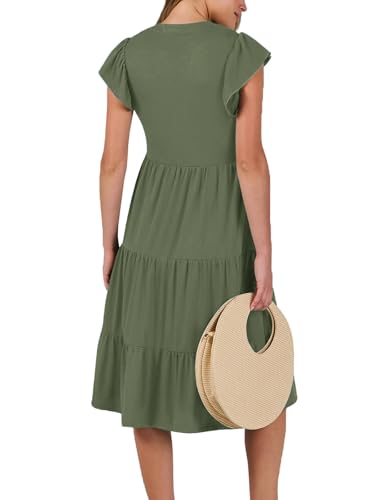 Womens Nursing Midi Dress Breastfeeding Summer Ruffle Sleeveless V Neck Tiered Beach Sundress with Pockets4