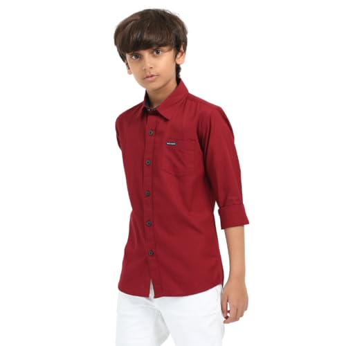 Image of ROCKET SCIENCE Boys Single Pocket Shirt | Regular Fit, Spread Collar, Full Sleeves, 100% Cotton Linen Fabric Royal Blue