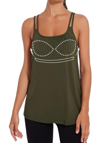 Image of Camisoles for Women with Built in Bra Adjustable Strap Tank Tops Cami Sleeveless Summer Tops for Workout Sleeping Traveling