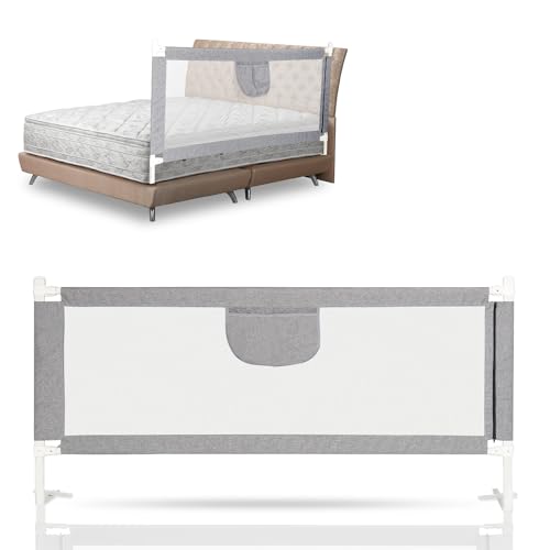 Izrielar Griglia di protezione per letto per bambini, regolabile in altezza, 60-96 cm, 180 x 80 cm, per lettini, colore: grigio