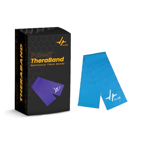 Image of PulseITThera Resistance Bands for Workout. Pilates, Yoga & Home Exercise Bands. Latex Thera Bands for Gym, Strength Training, Stretching & Toning. Fitness Bands for Men & Women (Blue)