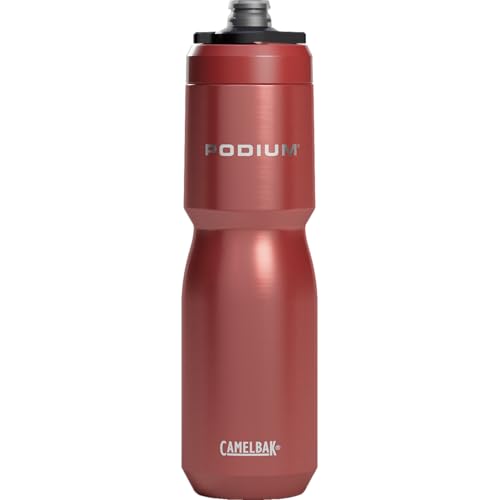 CAMELBAK Podium - Botella de agua de acero inoxidable aislada para bicicleta, fitness y deportes, se adapta a la mayoría de jaulas de bicicleta, 22 onzas, rojo sierra