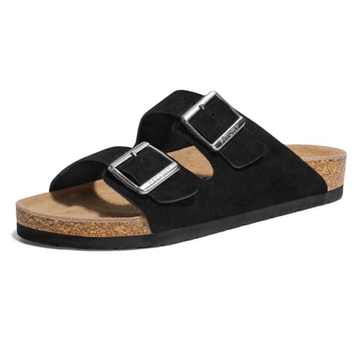 Image of FITORY Mens Sandals, Arch Support Slides with Adjustable Buckle Straps and Cork Footbed Size 7-14.5