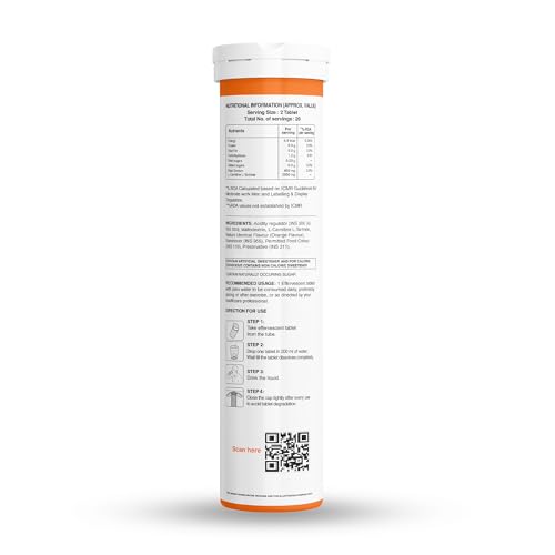 Image of Pure Nutrition L-Carnitine L-Tartrate 20 Effervescent Tablets (Orange Flavour) | Supplement for Pre & Post-Workout | Energy Recovery, Fat Burn & Lean Muscle Support | No Added Sugar
