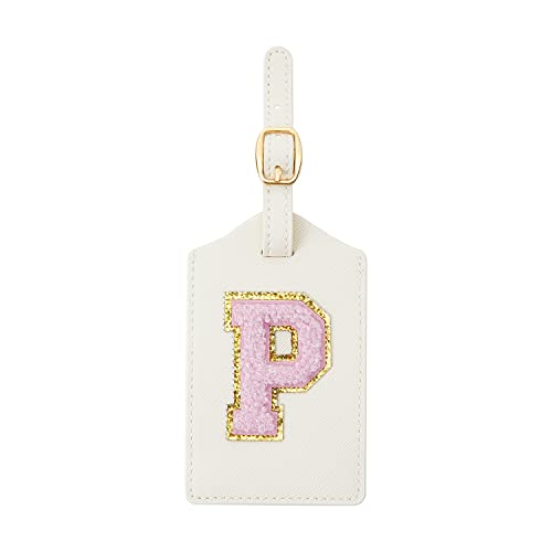 CHOIEO Monogram Leather Luggage Tag, White & Pink