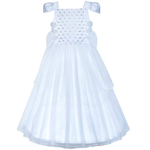 Sunny Fashion Flower Girls Dress White Sparkling Corset Pageant Vintage