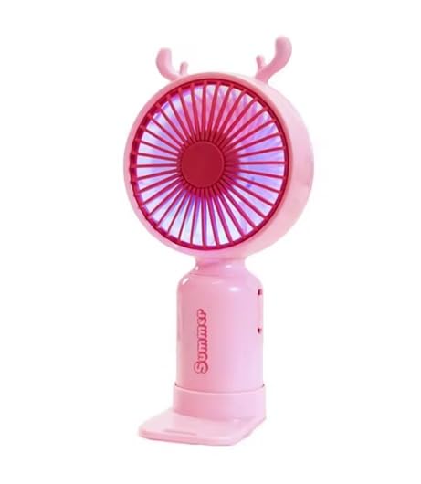 Omnex Portable USB Rechargeable Mini Table Fan with LED Light and Mobile Stand | Cute Cartoon Design Personal Cooling Fan | 3 Speed Adjustable | Lightweight Desk Fan for Home, Office & Travel