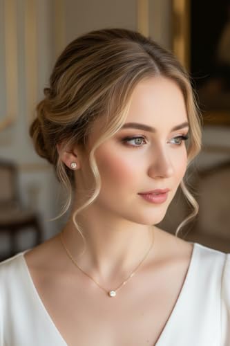 Dezentes Brautschmuck Set Gold – Halskette & Ohrringe mit Zirkonia – Eleganter Strass Schmuck Damen – Hochzeit Brautjungfer Standesamt Geschenk – Bild 7