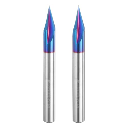 uxcell 2 Pcs 30 Degree V Groove Engraving Router Bit for CNC Tip and 3 Flutes 1/4 Inch Shank Carving Bit Nano Coated Carbide End Mill for Carving Engraving