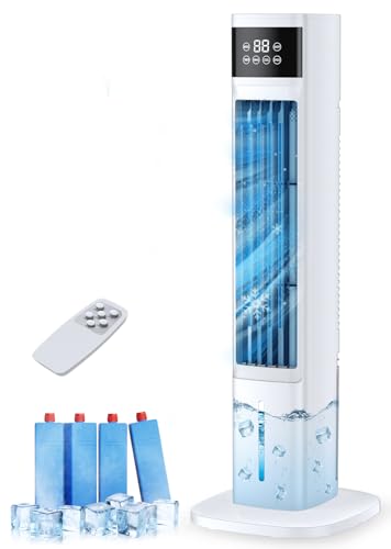 Evaporative Air Cooler, 3-in-1 Portable Air Conditioners for Room, 4 Modes 3 Speeds, Fast Cooling Portable AC Unit/24H Timer, Remote Oscillating Tower Fan, Quiet Swamp Cooler for Bedroom Office