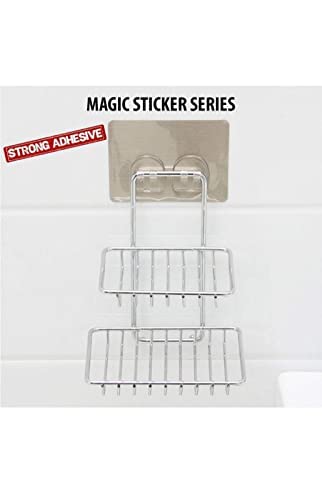 Image of Soap Dish Holder Self Adhesive Wall Mounted Soap Sponge Holder Stainless Steel Storage Saver Rack for Home Kitchen Bathroom Shower (2 Layer Shop Holder)