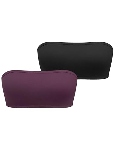 OQQ Impact Backless Bandeau 2 Piece Sports Bra for Women Padded Yoga Top Black Deeppurple