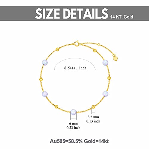 14K Gold Opal Bracelet For Women Girls Real Gold, 6.5''-8.5'' Bead Chain（With 5 Opals) #TOP4