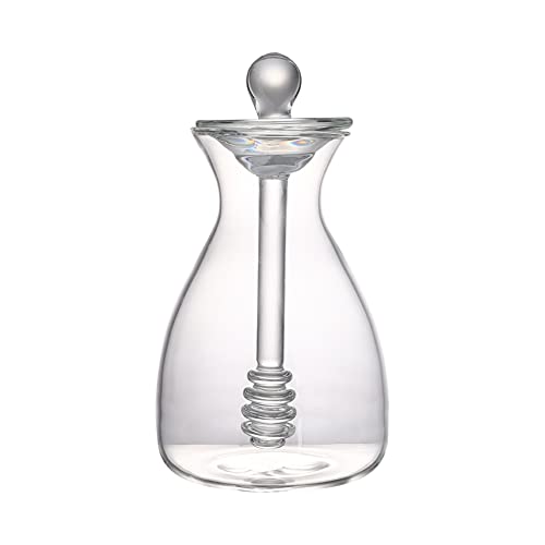 Forart Honey Jar with Dipper and Lid Glass Handmade Honey Pot Glass Made Honey Dipper and Honey Pot Heat-Resistant 11/14 oz Beehive Honey Pot for Home Kitchen