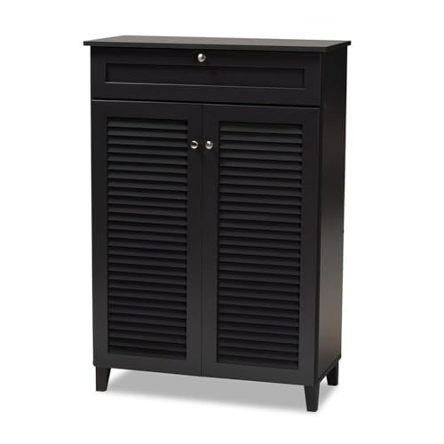 Baxton Studio Coolidge Wood 5-Shelf and Drawer Shoe Cabinet in Dark Gray