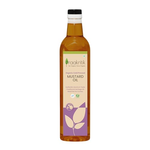 Image of Praakritik Organic Cold Pressed Mustard Oil 1L Kachi Ghani Mustard Oil, Kachi Ghani Sarso Ka Tel 1L, 100% Certified Organic Oil