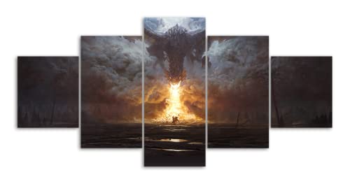 Decoración De Arte De Pared 5 Piezas Imprime En Lienzo Dragón Juego De Tronos Hd Cuadro Estilo Abstractos Moderna Inicio Decoración Lienzos 150×80 Cm,Listo Para Colgar(Con Marco)