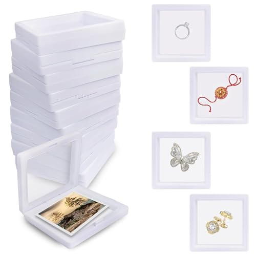 Image of Floating Display Frame, Coin Display Case, Dustproof PE Film Transparent Jewelry Storage Box for Ring Necklace Bracelet, Floating Display Case for Coin, Jewelry per Availability (Big White 10PCS)