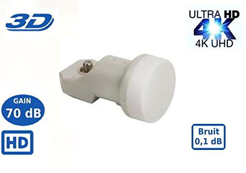LNB Single SR-123, 0.1dB High Gain 70 DB !! - Tête Parabole Universelle Compatible Full HD 4K TNTSATCanal+ Astra et FRANSAT+2 fiches F