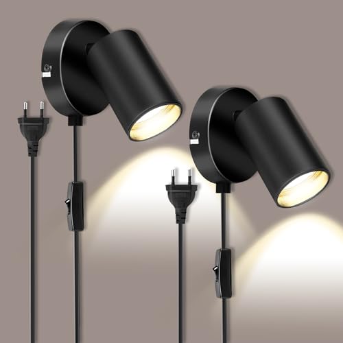 BORDEAG 2 Piezas Lámpara De Pared Interior, Lámpara De Lectura, 10 W Lámpara De Pared Led, Gu10 Aplique Orientable De Interior Lámpara De Techo Para Pasillos, Comedores, Dormitorios, Sin Bombilla