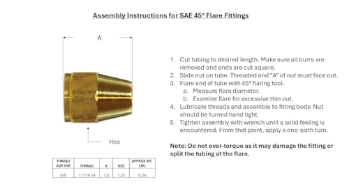 Anderson Metals-54014-12 Brass Tube Fitting, Short Flare Nut, 1 1/16 – 14" Tube OD