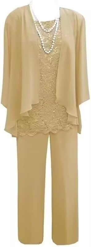 3 Pieces Mother of The Bride Pant Suits for Women Dressy Lace Wedding Formal Outfit with Jackets FT020 - Image 3