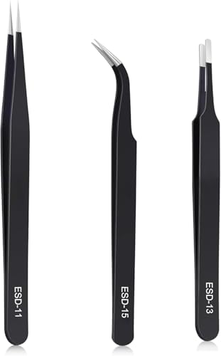 BaraRose ピンセット 精密 精密ピンセット 手芸キット 大人向け 模型製作ピンセ ット 毛抜き 最強 防腐 防錆 耐酸 ESD-11、ESD-13、ESD-15 3本