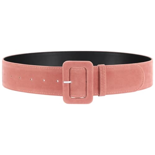 VONMELLI Women Wide Velvet Belt for Dresses Pink Thick Chunky Waist Belt with Vintage Square Buckle, XL - image 1
