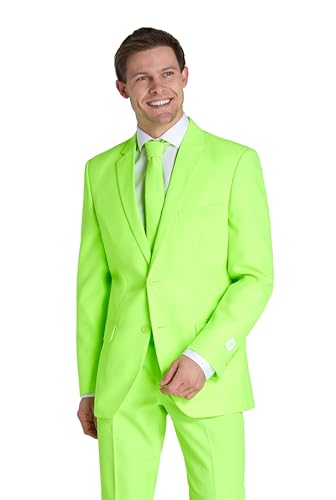 Opposuits Neon Colored Suit for Men - Neon Theme Party Outfit - Slim Fit - Including Jacket, Pants & Tie - Green3