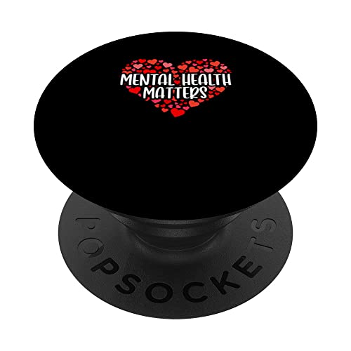 Mental Health Awareness Matters Green Ribbon PopSockets Swappable PopGrip, Black