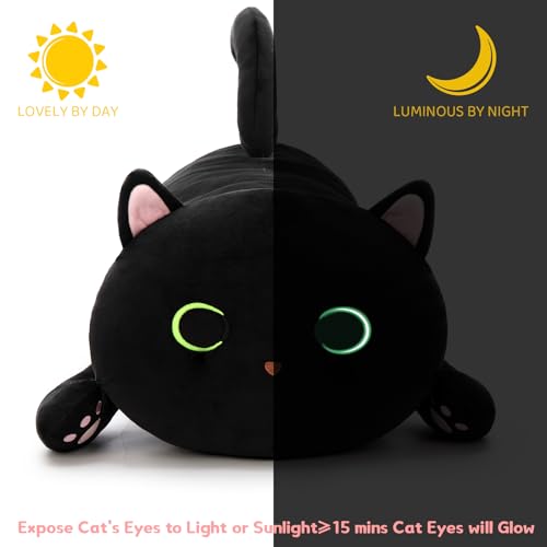 Image of MaoGoLan Black Cat Plush Body Pillow, 44'' Giant Glow in The Dark Cat Stuffed Animal Toy for Girl Boy Kid, Big Cute Kitten Plush Throw Pillow for Birthday Gift, Baby Shower Party Favor Decor