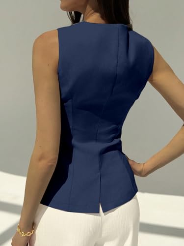 Image of Aahwan Brown Solid Modern Sleeveless Fitted Waist Slim Round Neck Blazer& Top for Women's & Girl's