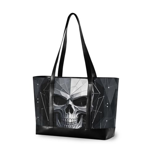 KLL Black Abstract Geometric Skull Sturdy laptop totes with zipper laptop tote bag for work Large Handbag for school with maletines para mujer