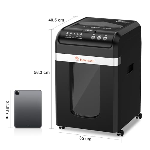 Bonsaii Aktenvernichter mit automatischem 200-Blatt-Einzug, 60 Min Dauerbetrieb, DIN P-4 Mikroschnitt, 31L herausziehbarer Behälter, leise (58 dB) & energiesparend – ideal fürs Büro, C283