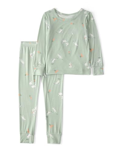 Carter's Neutral PurelySoft Long-Sleeve 2-Piece Pajamas, Green Bunny, 2T